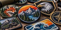Detalle de parches bordados personalizados con textura y relieve
